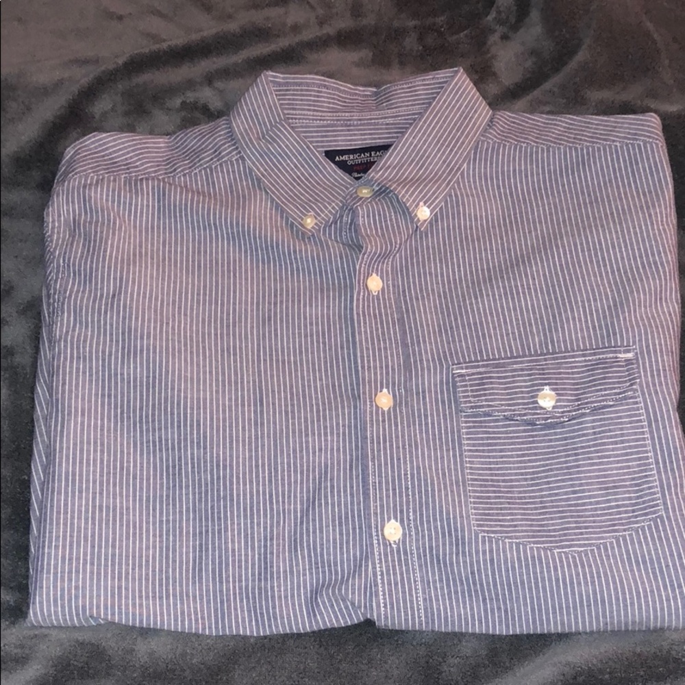 Blue and White Pinstripe Collared Shirt